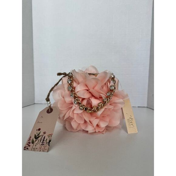 JEWEL BADGLEY MISCHKA Floral Evening Clutch Purse Blush Pink Gold Chain NWT - Picture 10 of 14